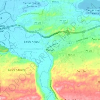 Manatí topographic map, elevation, terrain