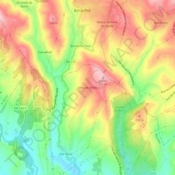 Serra de Alrota topographic map, elevation, terrain
