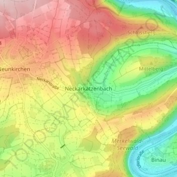 Neckarkatzenbach topographic map, elevation, terrain