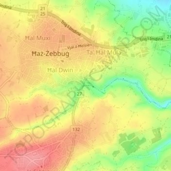 Wied Qirda topographic map, elevation, terrain