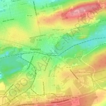 Hazleton Station topographic map, elevation, terrain