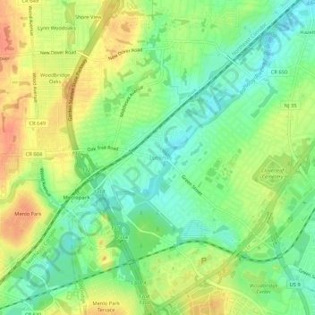 Iselin topographic map, elevation, terrain