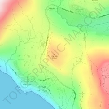 Tvørfelli topographic map, elevation, terrain