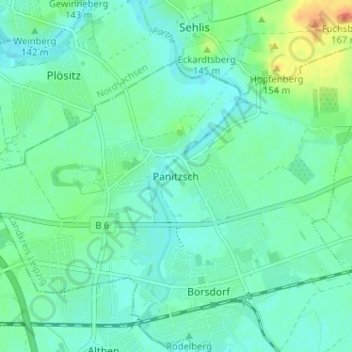 Panitzsch topographic map, elevation, terrain
