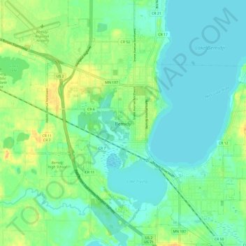 Bemidji topographic map, elevation, terrain