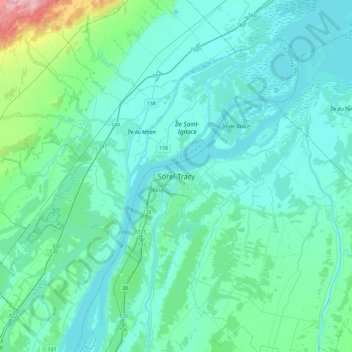 Sorel-Tracy topographic map, elevation, terrain