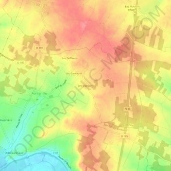 Les Vignauds topographic map, elevation, terrain