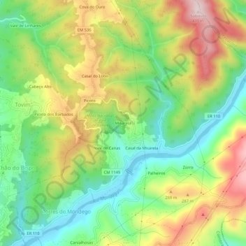 Misarela topographic map, elevation, terrain