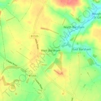West Barsham topographic map, elevation, terrain