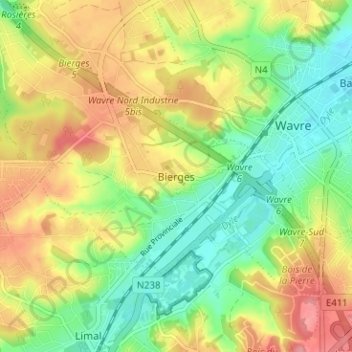 Bierges topographic map, elevation, terrain