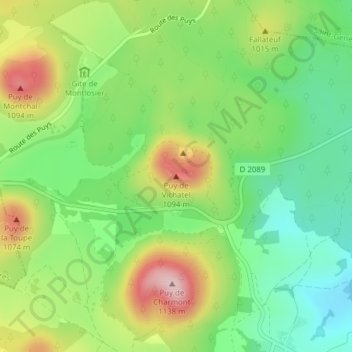 Puy de Vichatel topographic map, elevation, terrain