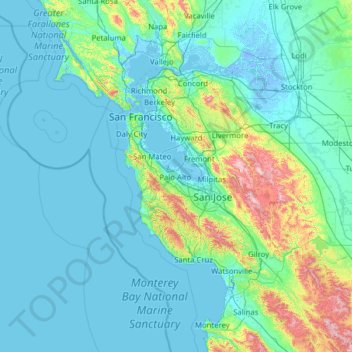 Silicon Valley topographic map, elevation, terrain