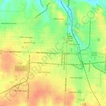 West Joplin topographic map, elevation, terrain