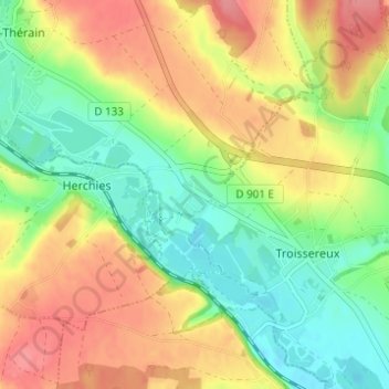 Campdeville topographic map, elevation, terrain
