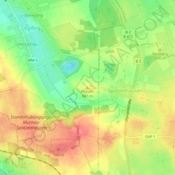 Pullach topographic map, elevation, terrain