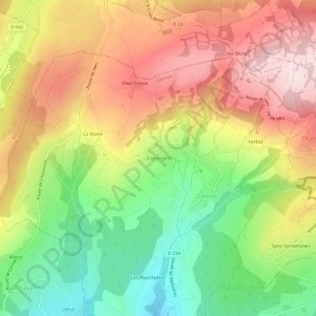 Cortenges topographic map, elevation, terrain