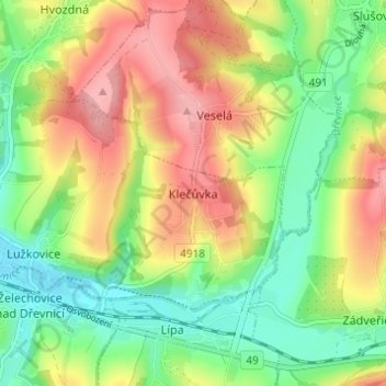 Klečůvka topographic map, elevation, terrain