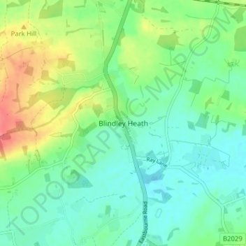 Blindley Heath topographic map, elevation, terrain