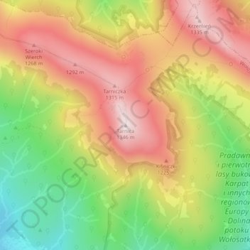 Tarnica topographic map, elevation, terrain
