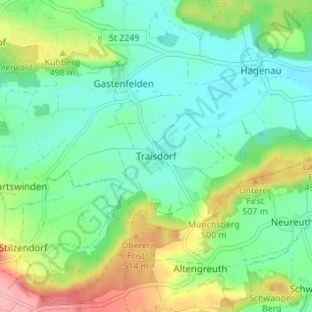 Traisdorf topographic map, elevation, terrain