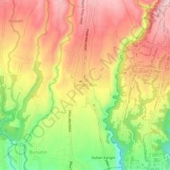 Taman Bali topographic map, elevation, terrain