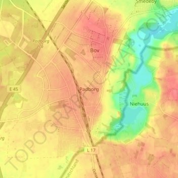 Padborg topographic map, elevation, terrain