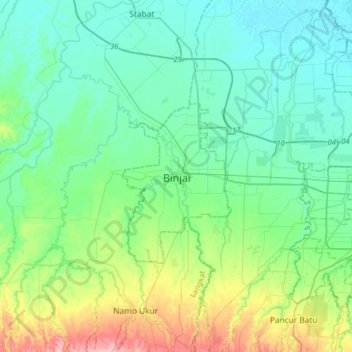 Binjai topographic map, elevation, terrain