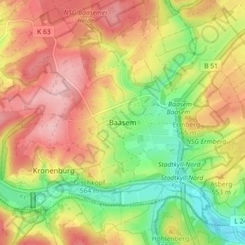 Baasem topographic map, elevation, terrain