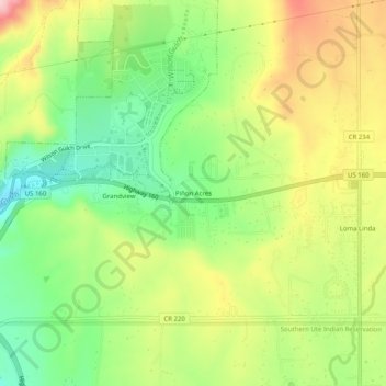 Piñon Acres topographic map, elevation, terrain
