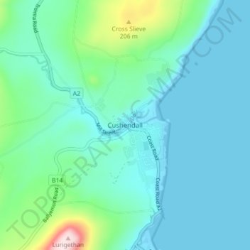 Cushendall topographic map, elevation, terrain