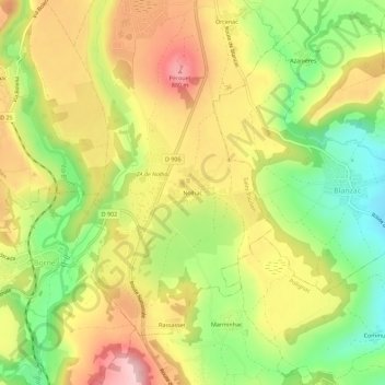 Nolhac topographic map, elevation, terrain