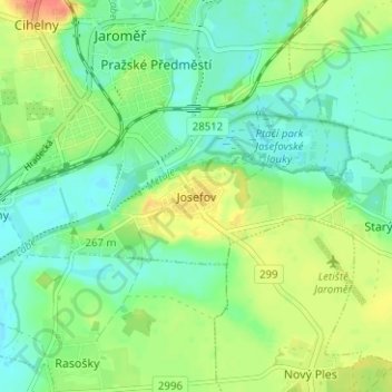 Josefov topographic map, elevation, terrain