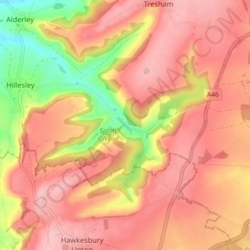Lower Kilcott topographic map, elevation, terrain