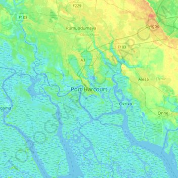 Port Harcourt topographic map, elevation, terrain