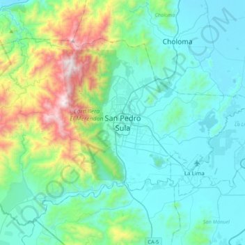 San Pedro Sula topographic map, elevation, terrain