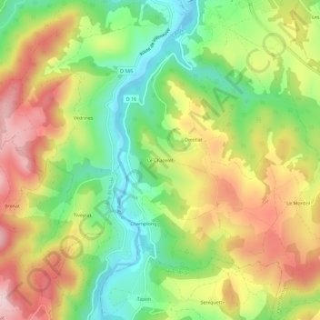 Le Chazelet topographic map, elevation, terrain