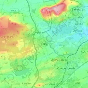 Kelty topographic map, elevation, terrain