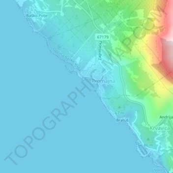Uvala Promajna topographic map, elevation, terrain