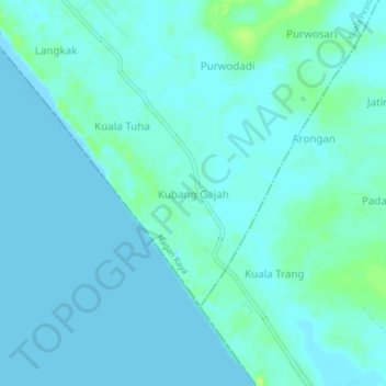 Kubang Gajah topographic map, elevation, terrain