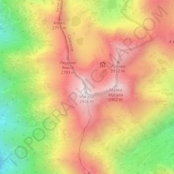 Rila mountain range topographic map, elevation, terrain
