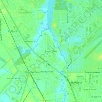Slocum Village topographic map, elevation, terrain