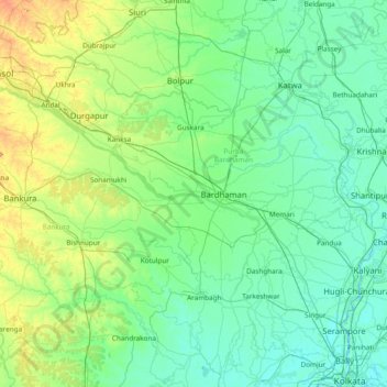 Barddhamān topographic map, elevation, terrain