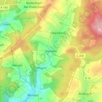 Dendert topographic map, elevation, terrain