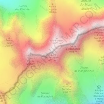 Aiguille de Rochefort topographic map, elevation, terrain