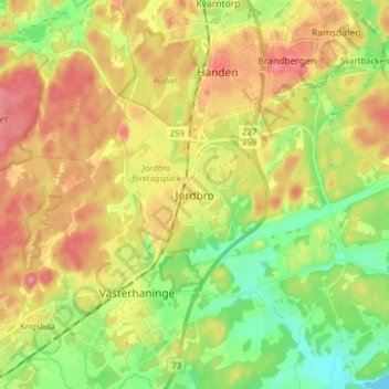 Jordbro topographic map, elevation, terrain