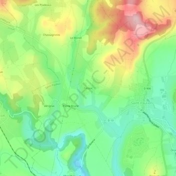 Tressac topographic map, elevation, terrain