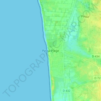 Pirou-Plage topographic map, elevation, terrain