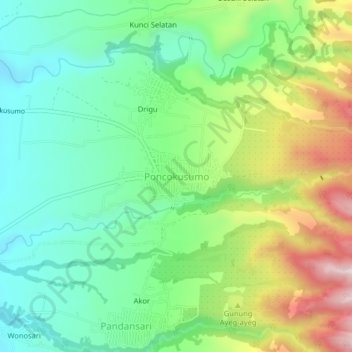 Poncokusumo topographic map, elevation, terrain