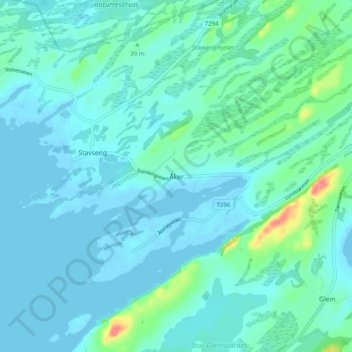 Åker topographic map, elevation, terrain