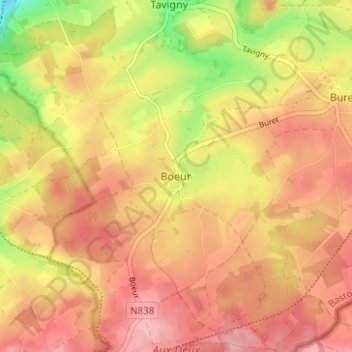 Boeur topographic map, elevation, terrain